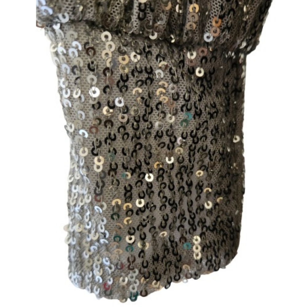 🆕️⬇️Nicole Miller Black Stretch Crepe Camille Dress With Sequin Puff Sleeves - Picture 6 of 15